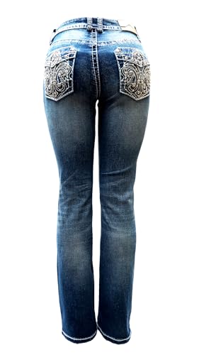 Jack David Woman’s Bootcut Jeans Blue Stretch 5-Pocket Premium Denim Jeans Embellished Rhinestone mid Rise Boot Cut.2