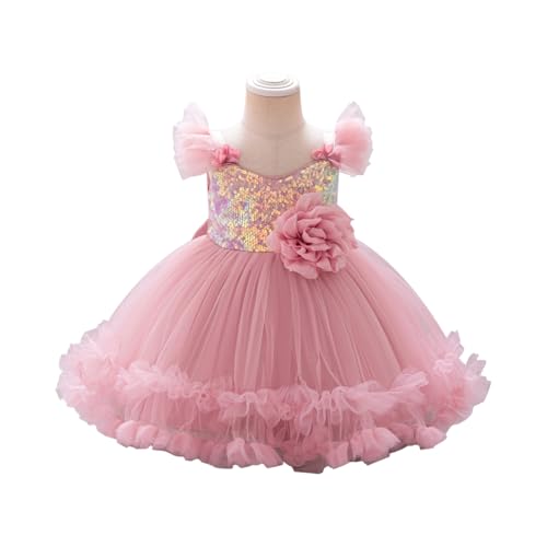 Toddler Girls Sparkly Tulle Party Dress with Flower Applique Ruffled Sleeves and Skirt for Birthday or Special