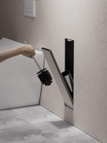 Unterputz-Toilettenbürstenhalter für die Wandnische Neben der Toilette, zur Aufbewahrung der Toilettenbürste，Gefertigt aus Edelstahl(Matt Schwarz, 45 x 12 x 12 cm)