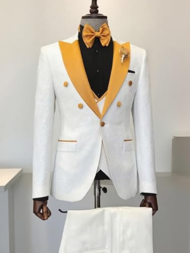 Floral Jacquard 3 Piece Suits for Wedding Slim Fit One Button Tuxedos Blazer Double Breasted Vest Pants Bow Tie4