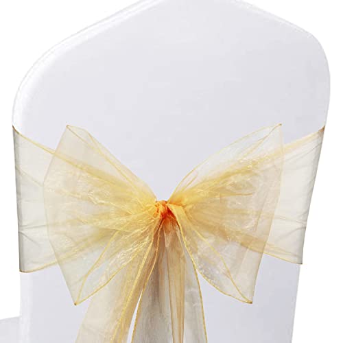 WedDecor 10pcs of Organza Chair Sashes, Fuller Wider Sash, Chair Cover Bows for Wedding Reception Party, Events, Birthday Party Décorations, 22cm x 280cm, Peach