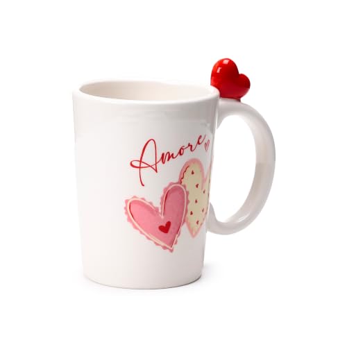Puckator Amore Tasse en céramique avec poignée en forme de cœurs – Accessoires amusants pour la maison – Cadeaux mignons pour petite amie – Grandes tasses pour hommes et femmes – Gobelets mignons