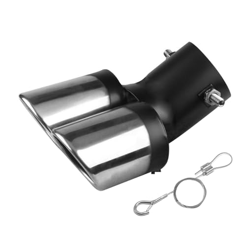 srasakan 車用 マフラーカッター 下向き式 2本出し 口径2.5インチ 落下防止ワイヤー付き エキゾーストチップ ステンレス製 斜めカット 排気管 マフラー パイプ テールパイプ 外装 パーツ カスタム 大型車 軽自動車 取付直径38-53mmに対応 ブラック+シルバー