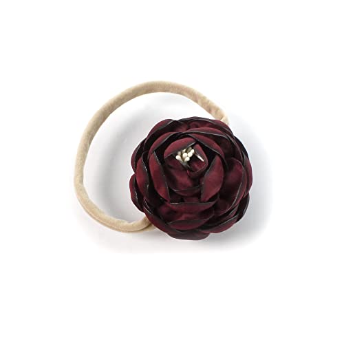 My Lello Baby Girl Ranunculus Flower Stretchy Nylon Elastic Headbands Set 2pcs - Small - Rosy Mauve/Burgundy2