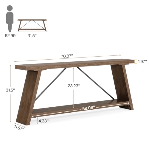Tribesigns 70.9 Inches Extra Long Sofa Table Behind Couch, Industrial Entry Console Table with Storage for Hallway, Entryway, Living Room, Light Natural Brown