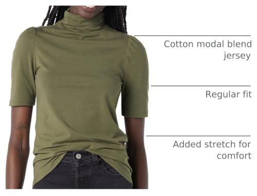 Image of Amazon Essentials Women's Cotton Modal Draped Puff Sleeve Turtleneck