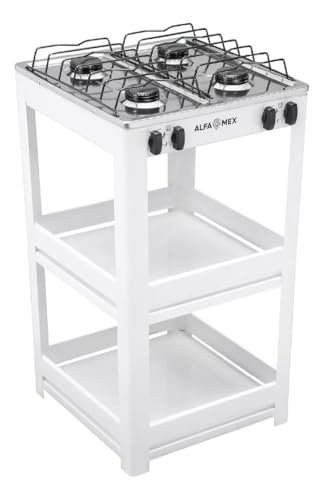 Reviews de Estufas Integrales los más solicitados. 46 Alfamex - Parrilla de Gas LP Anaquel 4 Quemadores Acero Inoxidable - Estufa de Piso con Estanteria - Colores - Hecha en México (Blanca)