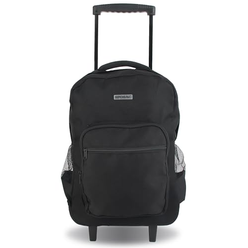 Unisex Kid's Rolling Backpack Adults. Boys Girls Roller Bookbag w/Wheels, Black, 19"2