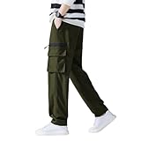 Pantalón Senderismo Hombre Chandal Invierno Pantalones Senderismo Treino con Cordón Ajustable Pantalon Trabajo Elastico de Chándal Pantalon Deporte Hombre Verde Militar S