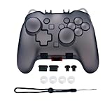 Switch Proコントローラー用ケース - 衝撃吸収・落下防止シェル、ステッカーとサムグリップ付き、プレミアムソフト素材カバー（パープル、ブラック）