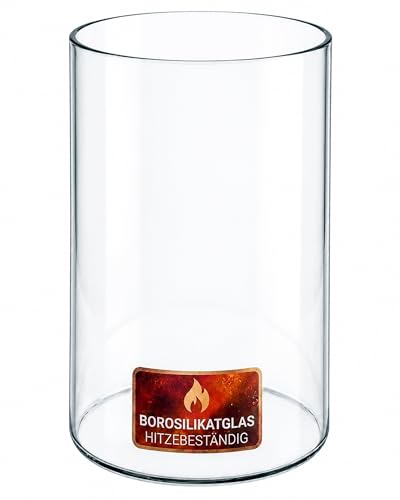 Glaszylinder Bioethanol Tischkamin - Feuerfestes Glas 14cm x 22cm - Glasröhre feuerfest kompaktibel zu Tischkaminen mit rundem zylindrischem Sockel - Borosilikatglas - Windlichtglas - Glas Zylinder