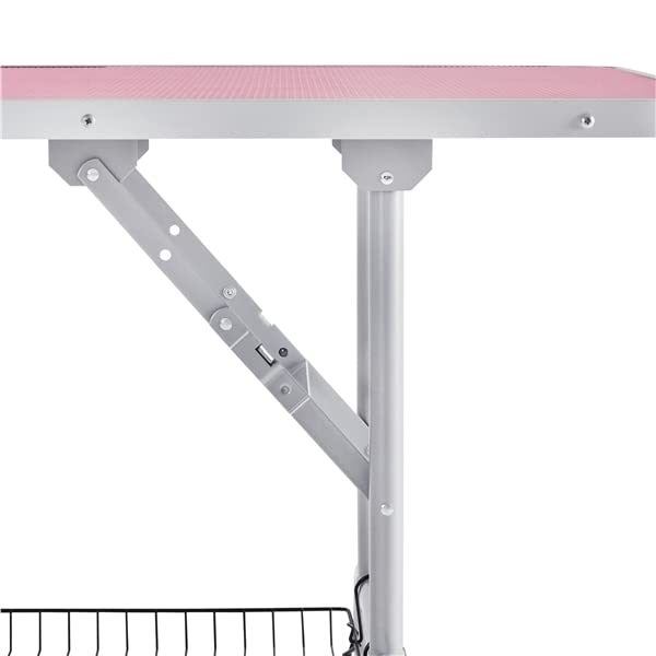 Tavolo da Toelettatura per Cani Tosatura Piano Antiscivolo Pieghevole Rosa 177 cm