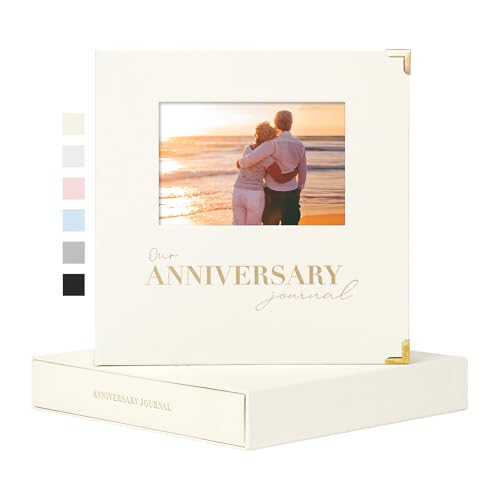 Rseozr Wedding Anniversary Journal Book for Couples - Linen Memory Scrapbook Album for 1st to 70th Anniversaries Marriage Keepsake Notebook for Newlywed Marriage (Beige, 186 Pages)