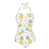 ZIATUBLES Pineapple Star Print Halter Swimwear for Women Teen Girls One Piece Swimsuit Tummy Control Bathing Suits with Soft Pad Cosy Monokini for Ladies Summer Beach Party Swimming Surfing, S