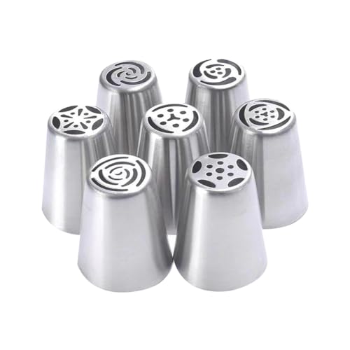 UUYYEO 7 Pcs Stainless Steel Russian Piping Nozzles Flower Frosting Nozzles Rose Tulip Icing Piping Tips Cake Decorating Tools