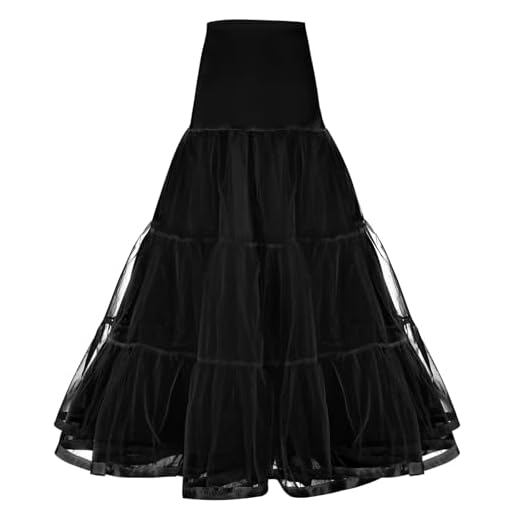 AYBUY Vintage Langer Petticoat, 1950er Damen Tüll Ballettrock, Geeignet für Halloween, Karneval, Rockparty, Retro-Abschlussball, Hochzeit, Schwarz(XL)