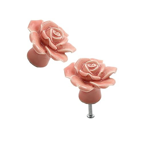 Image of 8Pcs Pink Cartoon Rose Cabinet Door Handle Ceramic Handmade Flower Handle Cabinet Knob Cupboard Dressing Table Drawer Pull Handles + Scre
