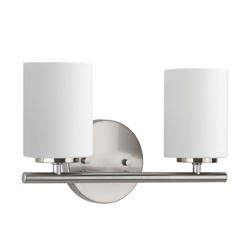Image of Replay Collection 2-Light Etched White Glass Modern Bath Vanity Light Brushed Nickel