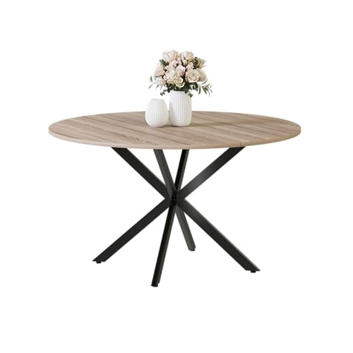 MSFE Esszimmertisch Rund,120cm Küchentisch Rund,Hölzerner Küchentisch Retro Industrieller Esszimmertische mit Schwarz Metallbeinen und Einem Natürlichen Walnuss-Finish