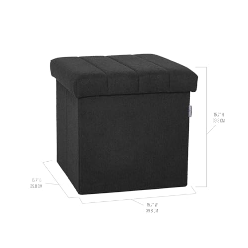Seville Classics Cushioned Fabric Ottoman Hidden Storage Chest Footrest Chair, Padded Seat for Bedroom, Dorm, Loft, Living Room, Entryway, Hallway, Black Boucle, 15.7" Cube by Seville Classics - Used condition - Image 5
