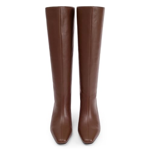 Image of Knee High Boots Women Square Toe Kitten Heel Tall Boots | Womens Low Heel Fashion Heeled Fall Boots, Dressy Tall Long Boots For Women