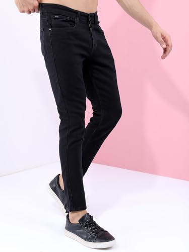 Image of Highlander Mens Tapered Fit Denim Jeans for Man |Jeans Pant Cropped Length|Mid-Rise|Stylish Casual Wear with Stretchable Fabric