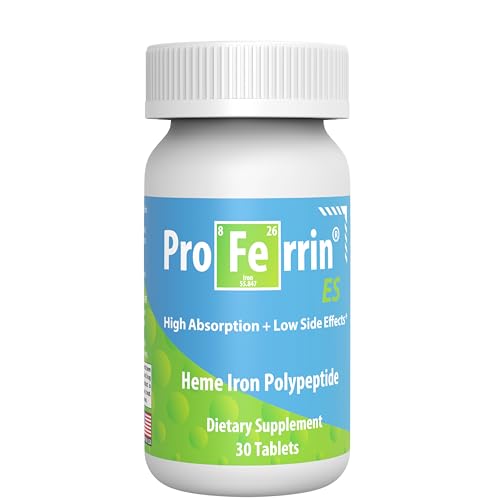 Proferrin ES- 10.5mg of high Absorbing Heme Iron Polypeptide. Made in the USA. 30 Tablets. Easy on the Gut. Not affected by Coffee Calcium or PPIs.