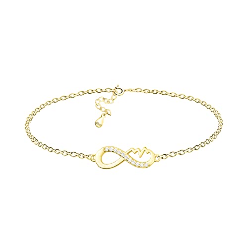 ELEGANTE & SENZA TEMPO - Bracciale alla moda in argento placcato oro con ciondolo ad infinito e pietre zirconia - adatto ad ogni occasione ed abbinamento