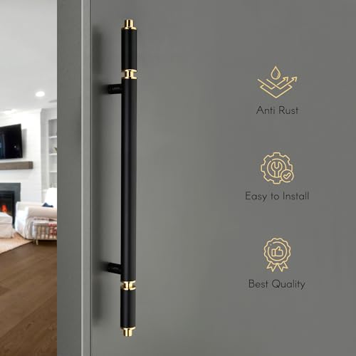 Image of LAPO Main Door Pull Handle 34 Inch | Stainless Steel Heavy Duty Door Handle with Black Finish | Hole to Hole Size 24 Inch | Premium Entrance Handle for Homes & Offices | 3 Years Warranty