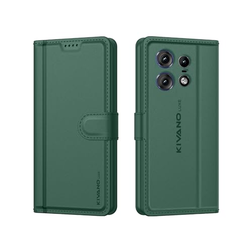 Image of KIVANO LUXE Compatible for Motorola Edge 50 Pro 5G Luxury Handmade Leather Magnetic Flip Folio Case | Card Holder & Kickstand | Slim Protective Cover | Unisex - Green