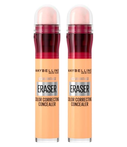 Maybelline New York Corrector de Ojeras Instant Age Corrector Líquido Coloreado para Manchas Azul Violeta Anti Edad Técnica Color Correction Aplicador en Esponja Color Amarillo - 2 Correctores