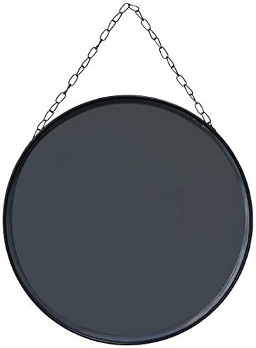 Image of SANY DAYO HOME 12 inch Real Glass Black Round Mirror with Chain, Metal Framed Small Wall Hanging Circle Bathroom Shower Mirror for Home, Office, Door, Locker