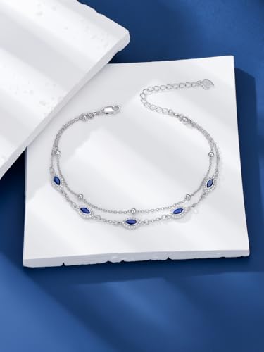 Evil Eye Birthstone Charm Link Bracelet 925 Sterling Silver Evil Eye Bracelet with 12 Months Birthstone Birthday Jewelry Gifts for Women Mom Her,Chain Length 7"+2" Extend4