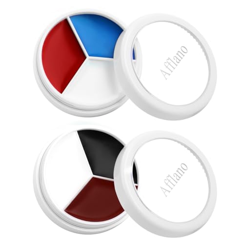 Peinture Visage Halloween Rouge Noir Blanc Bleu 2 Pcs, Red White Face Painting Clown et Cosplay, Kit Maquillage Halloween Professionnel pour Festivals...