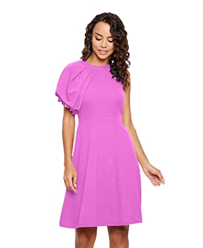 Image of Uptownie Lite Women's Stretchable Solid Fit & Flare Skater High Neck Knee-Length Dress