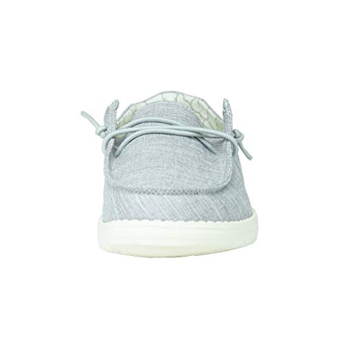 Image of HEYDUDE Girl's Wendy Youth Linen Grey Size 9 | Girl's Shoes | Girl's Lace Up Loafers | Comfortable & Light-Weight
