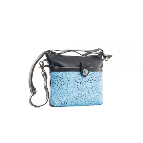 Myra Bag Western Leather Shoulder Bag for Women - Upcycled Crossbody Handbag Sky Blue