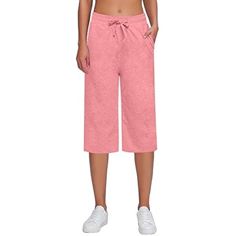 ChinFun Women's Lounge Bermuda Capri Pants Active Straight Leg Yoga Workout Pants with Pockets - - Large Cover