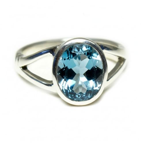 Bague ovale topaze bleue naturelle en argent sterling 925 ajustable et hypoallergénique