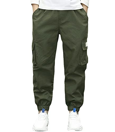 Tlaenson Boys Cargo Joggers Pants Casual Jogging Trousers Bottom Army Green For Kids Size 160/12-13 Years #TOP13