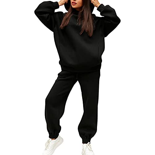 Survêtement à capuche noir en polaire surdimensionné pour femme