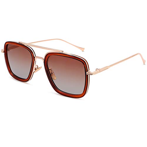 Image of Tony Stark Polarized Sunglasses for Men - Women Vintage Aviator Square Metal Frame Iron Man Edith Glasses