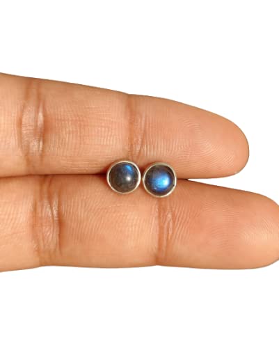 Boucles d'oreilles clous labradorite en argent sterling 925 6 mm rondes boucles d'oreilles minimalistes en pierres précieuses naturelles pour femmes et filles