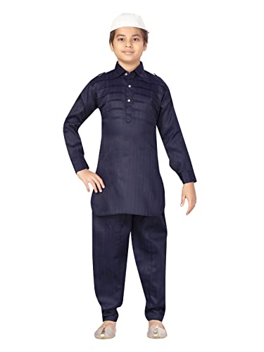 Image of Aarika Boys Navy Blue Color Pathani Kurta Pyjama with Cap Set (C PS-JK-102-NAVY-BLUE-NAVY-BLUE-5)