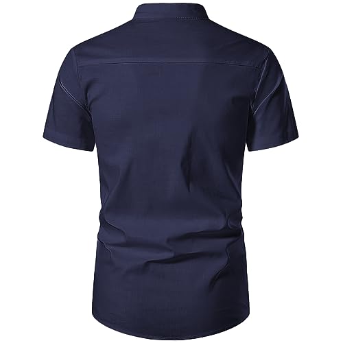 Image of Vida Loca Men's Cotton Linen Plain Stitched Half Sleeve Shirt