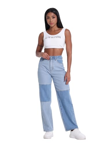 Girls Jeans Women Denim Pants High Rise Patchwork Trendy Straight Leg Casual Comfy Jeans Pants2