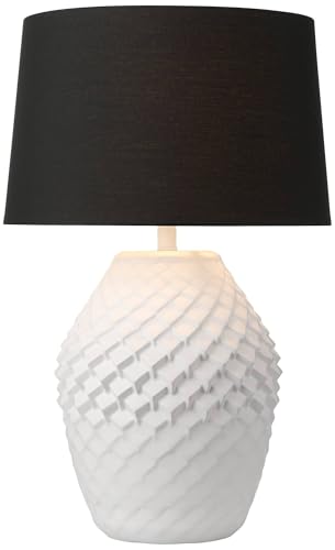 Lámpara de mesa 27" moderna con patrón geométrico blanco miniatura 2