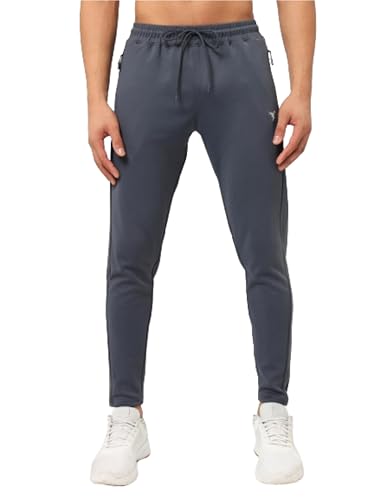 Image of TECHNOSPORT Men's Slim Fit Track Pants with Zip Pockets, ELASTO Plus Quick Dry Stretchable Lightweight Lower for Gym Running Yoga and Sports