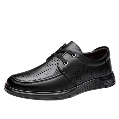 Men's Business Casual Leather Shoes Breathable Lace-Up Round Toe Perforated Dress Sandals for Office and Outdoor