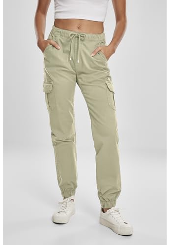 Urban Classics Damen High Waist Cargo Jogging Pants – Jogginghose im Regular Fit mit hohem Bund, Cargotaschen mit Knopfverschluss, Baumwolle mit Stretch für Streetwear und Freizeit,Summerolive,M